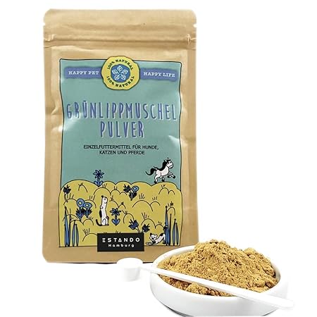 ESTANDO Grünlippmuschelpulver 100g mit Dosierlöffel für Hunde und Katzen - 100% vollfettes Grünlippmuschel-Extrakt aus Neusee