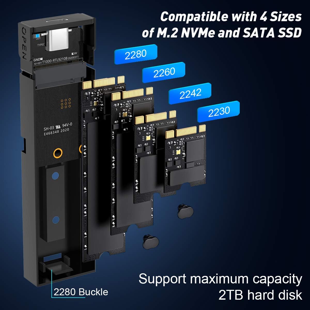 M.2 NVME and SATA SSD Enclosure Adapter, Tool Free Dual Protocol External Hard Disk Drive, Support USB 3.1 Gen 2 10Gbps NVME PCIe, 6Gbps SATA NGFF M-Key (B+M Key) for 2230 2242 2260 2280 SSDs: Computers & Accessories