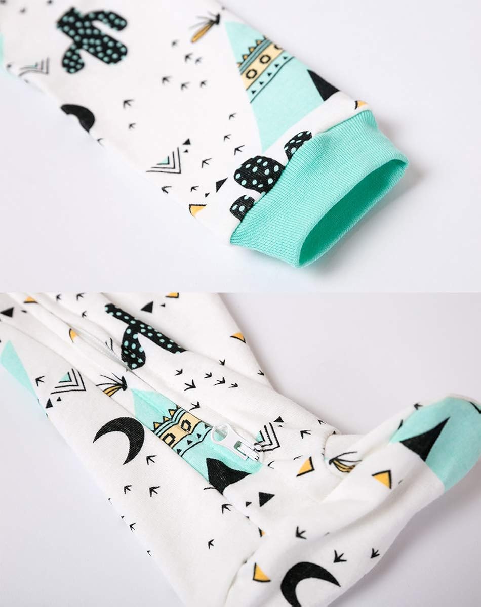 JunNeng Newborn Baby Cotton Footies Romper Infant Long Sleeve Animal Plant Printed Sleeper Pajamas One Piece: Clothing