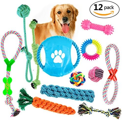 Dog Rope Toys Gift Set 12 Pack Puppy Dog Chew Toys Variety Pet Dog Toys Set Dog Teething Toys Squeak Toy Value Pack for Small and Medium Dogs