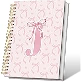 VONTP Coquette Preppy Pink Bow Spiral Notebook, Initial J Journal Personalized Teen Girl Gifts, Trendy Personalized Gifts for Women Teen Girl, Funky Girly Style Hardcover Spiral Notebook 5.5x8.3