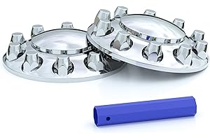 FLYCLE Front Axle Wheel Cover for Semi Truck Chrome ABS Plastic with 33mm Screw-On Dome Lug Nut Covers,2 Front Axle Wheel Covers Hubcap