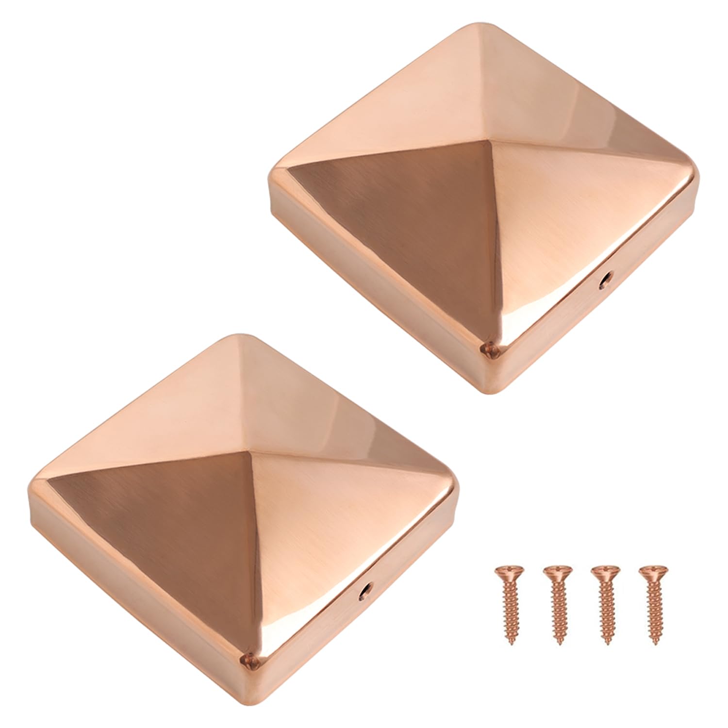 Photo 1 of 2 Pcs Copper Fence Post Caps with Screw, 4x4''(Actual 3.5x3.5'') Copper Post Cap for Metal Wood Cedar Deck Corridors Mailbox End Cover