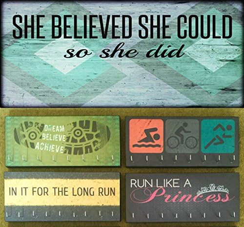 Race Medal Holder / Athletic Medal Hanger - SHE BELIEVED SHE COULD SO SHE DID. Wood Wall Mounted Medal Organizer. CUSTOMIZATION Available
