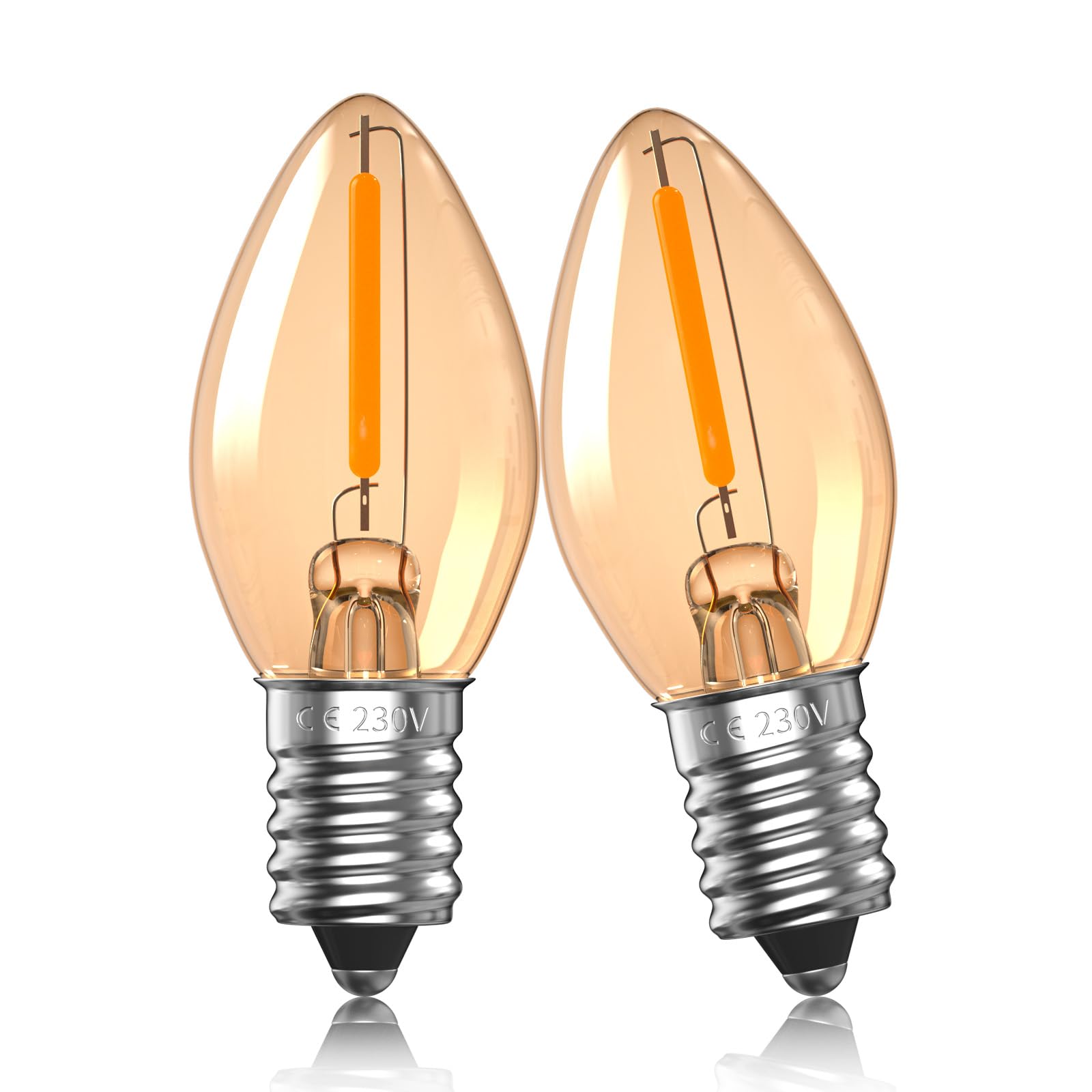 Aurahome 0.5W E14 LED Light Bulbs,C7 Salt Lamp Bulb, 2200K Amber Warm White Night Light Bulb, SES LED Vintage Candle Light Bulbs, Mini E14 Small Screw Edison Bulb-2Pack