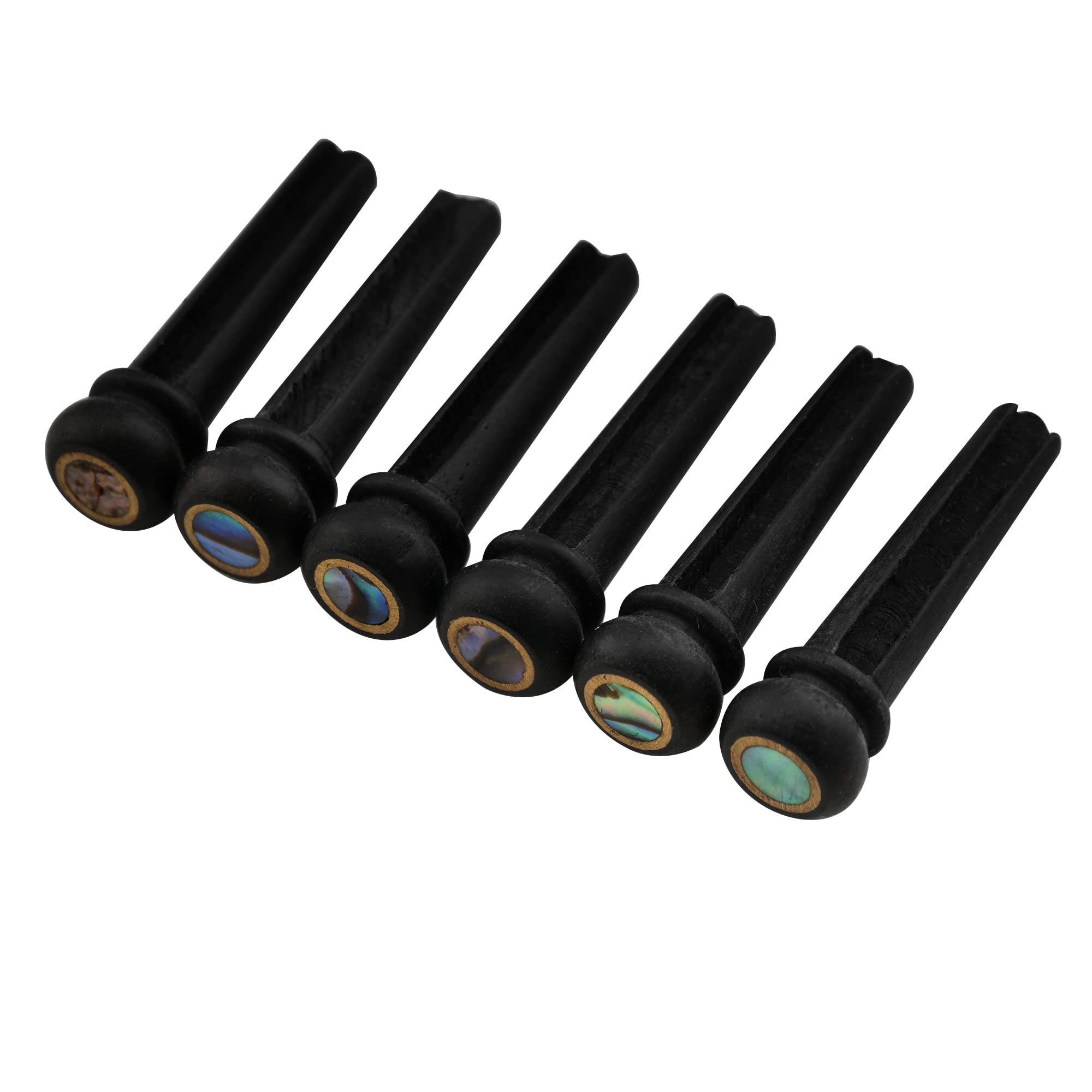Musiclily Slotted Ebony Acoustic Guitar Bridge Pins, Black with 4mm Green Pearl Shell Dot(6 Pieces)