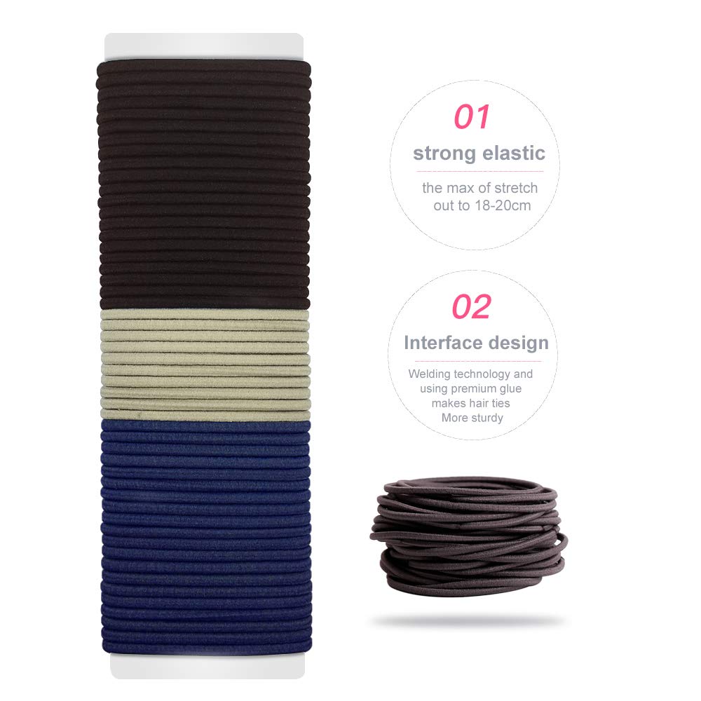 Elastic Hair Ties, ECADY (100-Pack 5-Neutral Color) No-Metal Hair Bands Ponytail Holder for Women Girls Hair Accessories - 4mm : Beauty