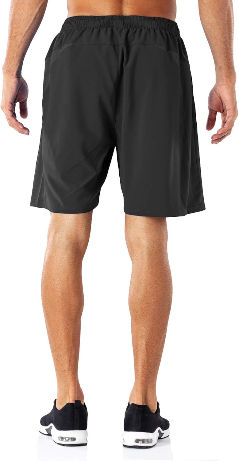 HMIYA Men's Casual Sports Quick Dry Workout Running or Gym Training Short with Zipper Pockets: Clothing