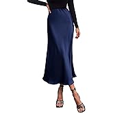 PRETTYGARDEN Women's Satin Skirts Dressy Casual 2026 Fall High Waisted Cocktail Wedding Flowy Elegant A Line Midi Skirt