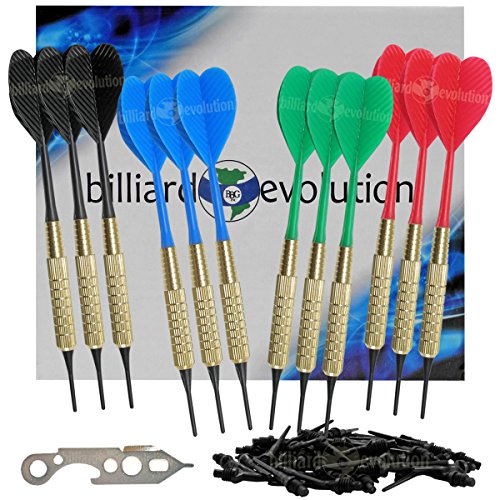 Billiard Evolution Set of Twelve Brass 2ba 16gm Soft Tip Bar Darts, 100