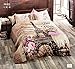 100% Cotton Comforter Set 5 Pcs Paris Eiffel Tower Brown Theme Themed Pink Flowers Full / Queen Size Bedding Linens