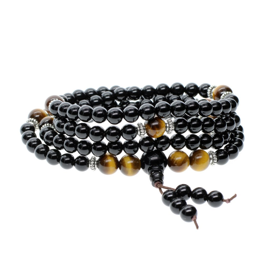 COAI Buddha Onyx Tiger Eye 108 Mala Beads Prayer Stone Beaded Bracelet Necklace for Men Women