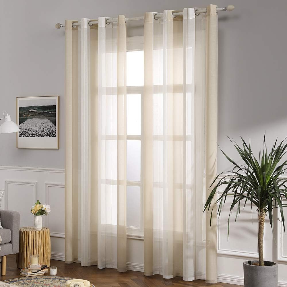 MIULEE 2 Panel Contemporary Decorative Ring Top Eyelet Voile Curtains Sheer Panels for Bedroom Livingroom Nursery Room 55" wide x63 Drop (140cm wide x 160cm Drop) Beige - Image 3