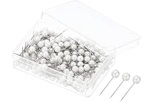 PATIKIL Push Pins, 200 Pack Round Head Map Tacks Thumb Steel Point for World Maps Cork Boards, Pearl White
