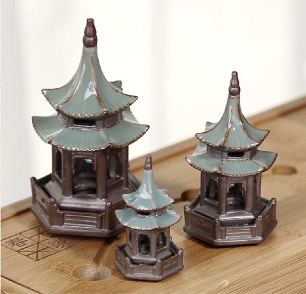 Miniature Ceramic Pavilion for Tabletop Terrarium, Zen Garden, Fairy Garden, Bonsai Tree Decoration (A Full Set (S+M+L))