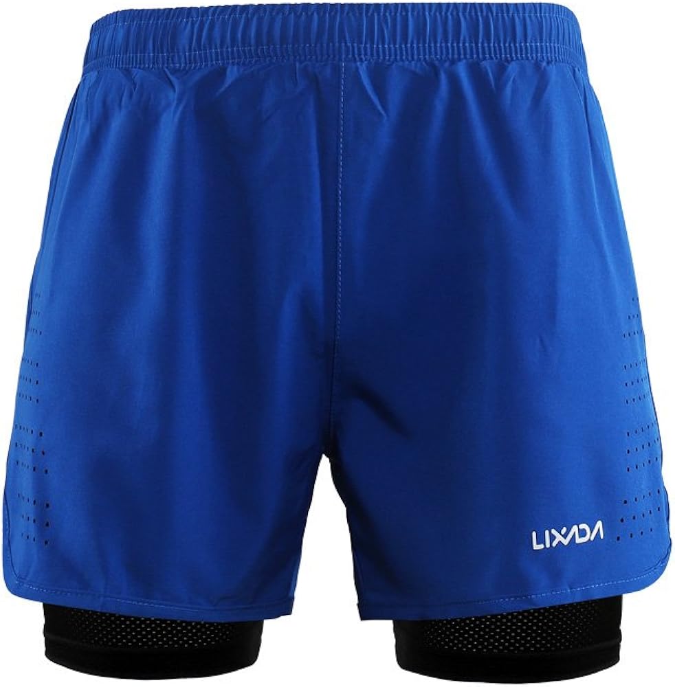 Lixada Men's 2-in-1 Running Shorts Quick Drying Breathable Active Training Exercise Jogging Cycling Shorts: Clothing