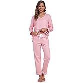 COLORFULLEAF Women's 100% Cotton Pajama Set Long Sleeve Sleepwear with Pants Soft Comfy Two-Piece Pjs with Pockets