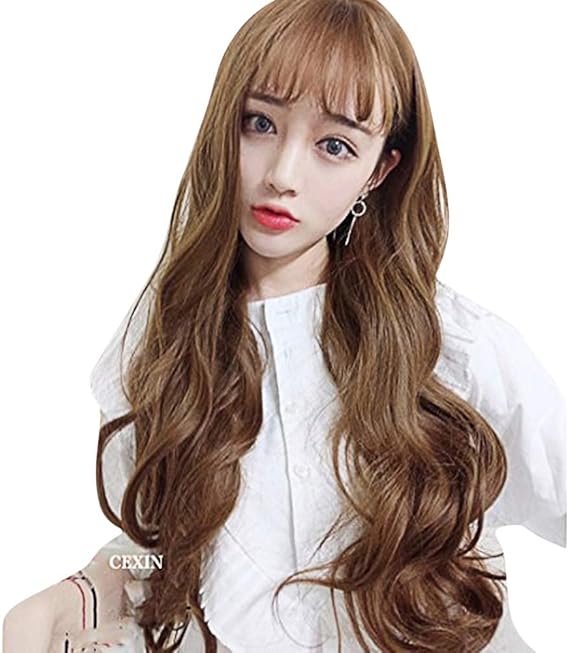Amazon Lesun 耐熱 シースルーバング ウィッグ ロング カール フルウィッグ パッツン ふわふわ ニュアンスロングウェーブ 高級感 自然 ロリータ 原宿 フリーサイズ ネット付 Wig フルウィッグ 通販
