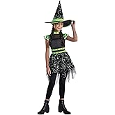 Girls Glow in the Dark Midnight Witch Costume | Kids Witch Dress and Hat for Halloween, Dress Up or Parties