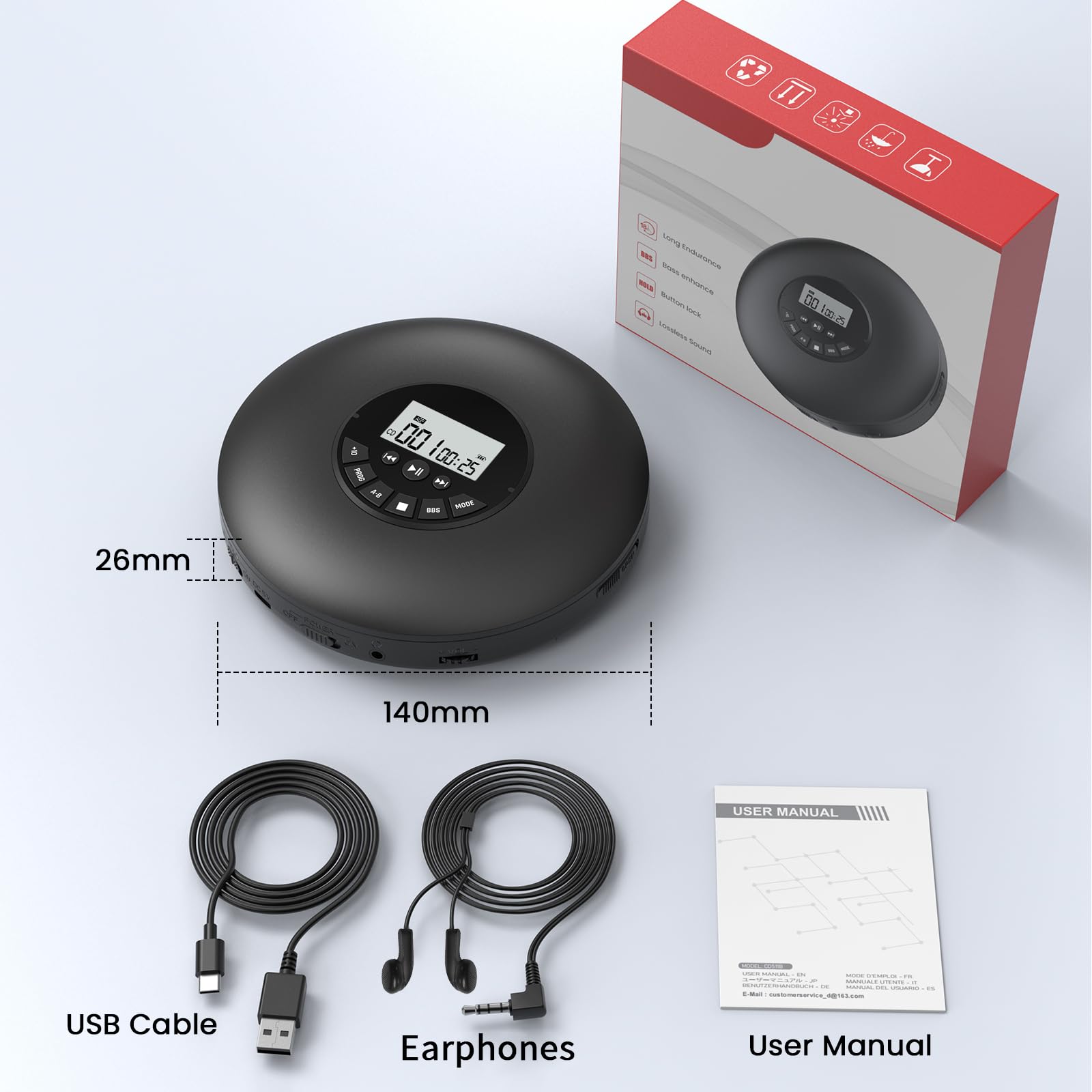 Arafuna Portable CD Player-Compact Discman CD Player-Personal Music Player with CD-R & CD-RW Playback Anti-Skip Protection, Programmable Tracks - Earphones Included