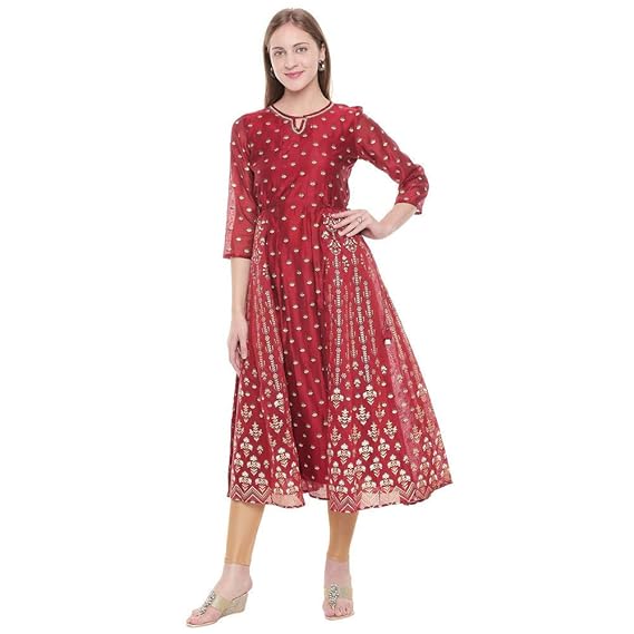 Womens Key Hole Neck Zari Embroidered Kurta