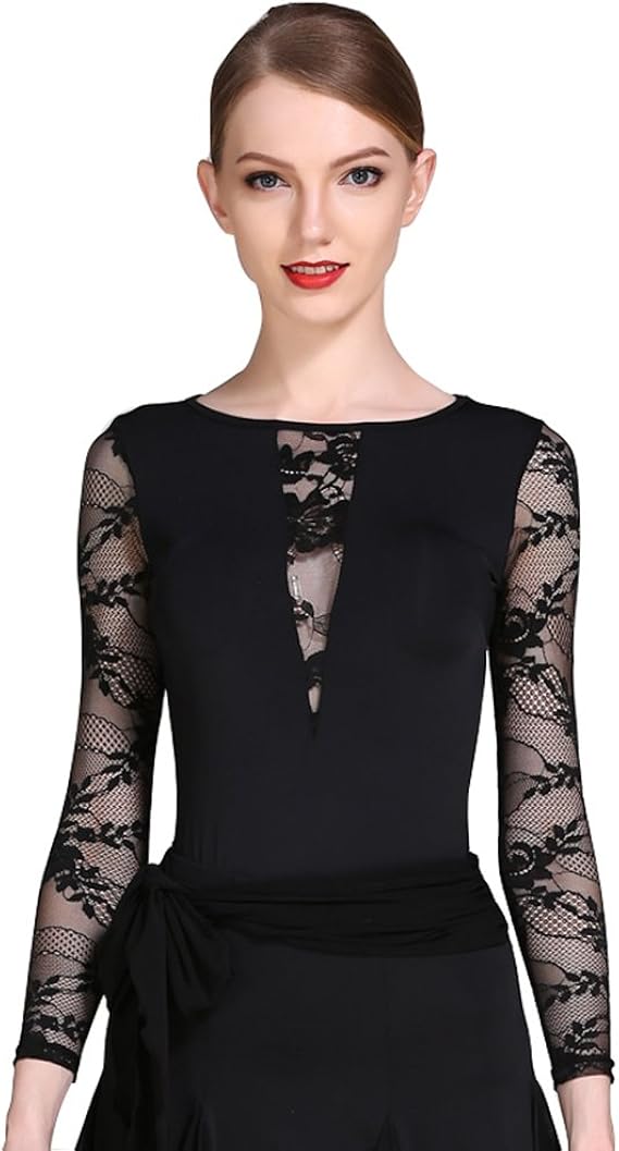 Amazon Co Jp Rikouzy ダンス用レオタード レース 長袖トップス ラテンダンス バレエ 社交ダンス ダンスウェア 練習 レッスン着 服 ファッション小物
