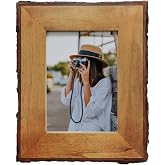 Eosglac 4x6 Wood Picture Frames Brown, Live Edge Rustic Photo Frame with Glass Front, Display 6x4 inch Photos for Tabletop or Wall Mounting