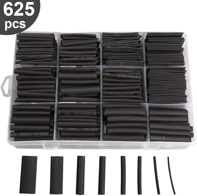 625pcs 21 Black Heat Shrink Tubing Kit + 2 Pack 31 3/4