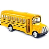 KinsFun 6 inch Long-Nose School Bus Die Cast Metal Model Toy Car w/Pullback Action
