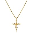 LADYGD Cross Necklace for Women 14K Gold Plated Birth Flower Necklaces Rope Cross Pendant Fashion Gold Jewelry Birthday Gifts 12 Month