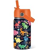 Dinosaur Gifts for Kids - 12oz Colorful Dino Water Bottle with Straw Lid, Stainless Steel Insulated Tumbler, Leakproof, BPA-Free, for Boys & Girls, School, Travel - Dino Lovers Birthday Gift Cup (1pc)