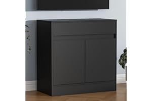 Housoul Buffet Cabinet with 2 Doors and Drawer, Coffee Bar Cabinet with Adjustable Shelf, Modern Kitchen Buffet Sideboard for Living Room, Kitchen, Black