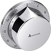 Albayrak Kitchen Timer, Chef Cooking Timer Clock with Loud Alarm, No Batteries Required, 100% Mechanical - Magnetic Backing, Exquisite Stainless Steel Body - Countdown Reminder - Silver 1Pack