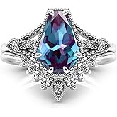 LELOUCHY Alexandrite Engagement Ring Set Art Deco Leaf Wedding Ring Set Sterling silver 2CT Alexandrite Bridal Promise Ring Set For Women(Size 4-16)