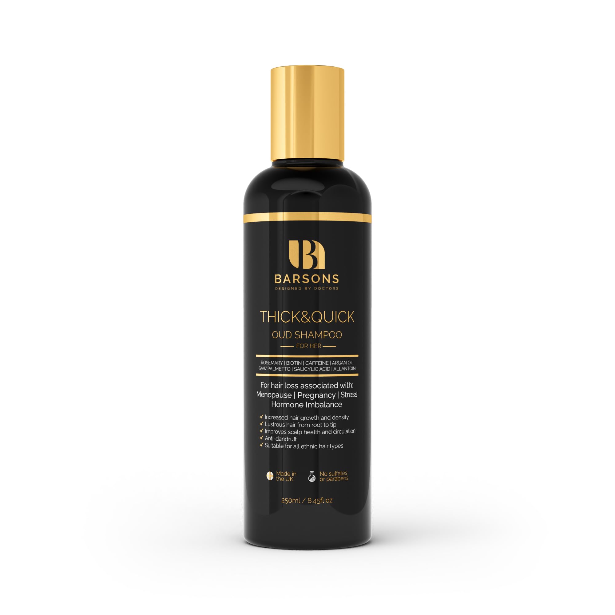 BARSONS Oud Hair Growth Shampoo for Women β Hair Loss & Thickening Treatment with Caffeine, Rosemary, Biotin, Argan Oil & Saw Palmetto β Postpartum, Menopause, Hormonal Thinning, Dandruff Control