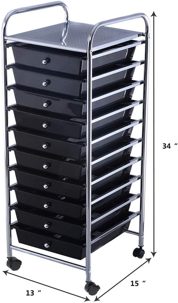 Giantex 10 Drawer Rolling Storage Cart Scrapbook Paper Office School Organizer (Black) : Office Products