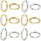 SUNNYCLUE 1 Box 20pcs Huggie Hoop Earrings Findings Round Earring Hooks Rhinestone Golden Silver 304 Stainless Steel Dangle Earrings Round Ear Wires Hoop Findings for Jewelry Making Earring DIY Crafts