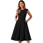 Allegra K Wear to Work Office Dress for Women's 2025 Cap Sleeve with Pockets A-Line Dress