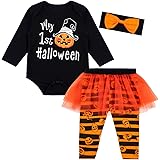 LENSOUSBaby Girls Newborn Skeleton Halloween Costume Outfit Funny Long Sleeve Skull Tulle Skirt Romper Set