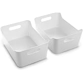 BINO Plastic Storage Bins - Small 2 Pack, White - THE SOHO COLLECTION - Pantry Organizers and Fridge Organizer