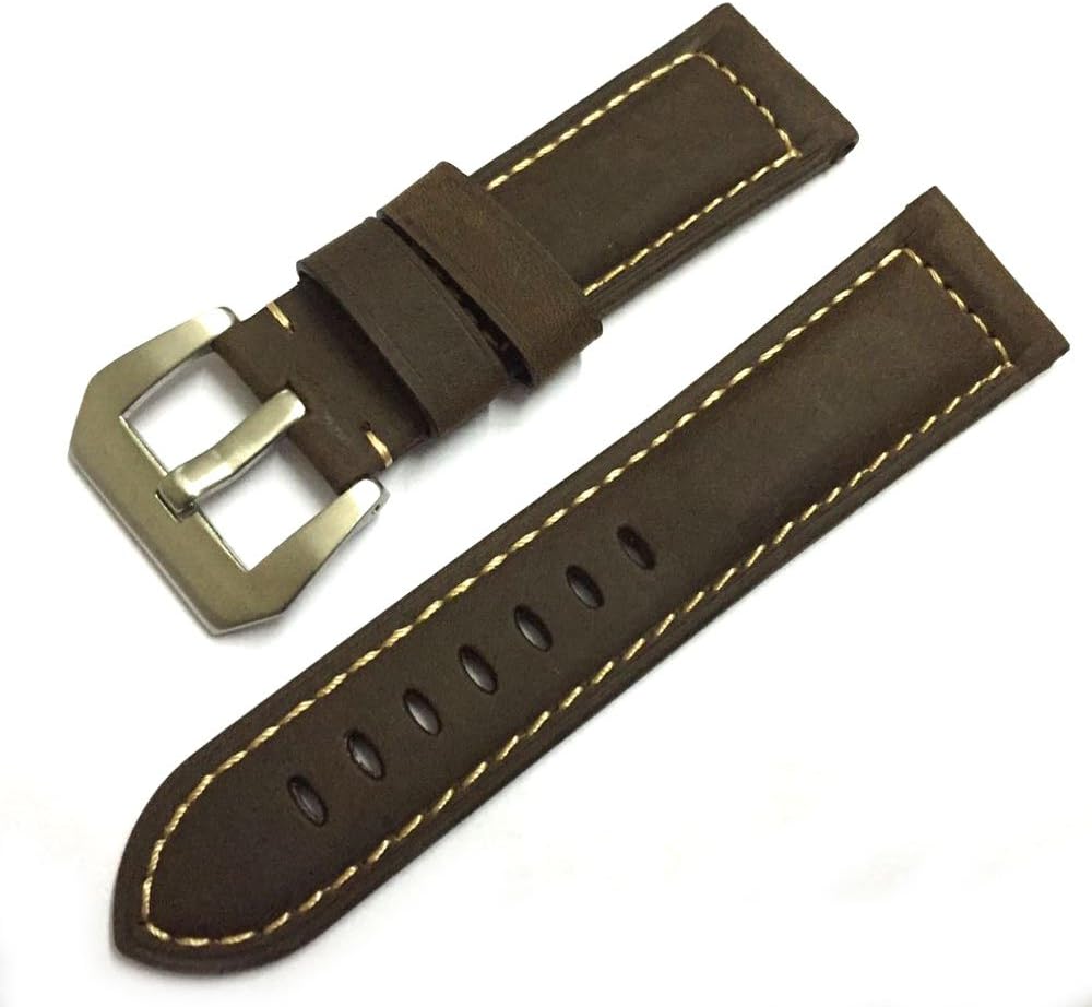 24mm Genuine Leather Padded Vintage Dark Brown Watch Band for Men