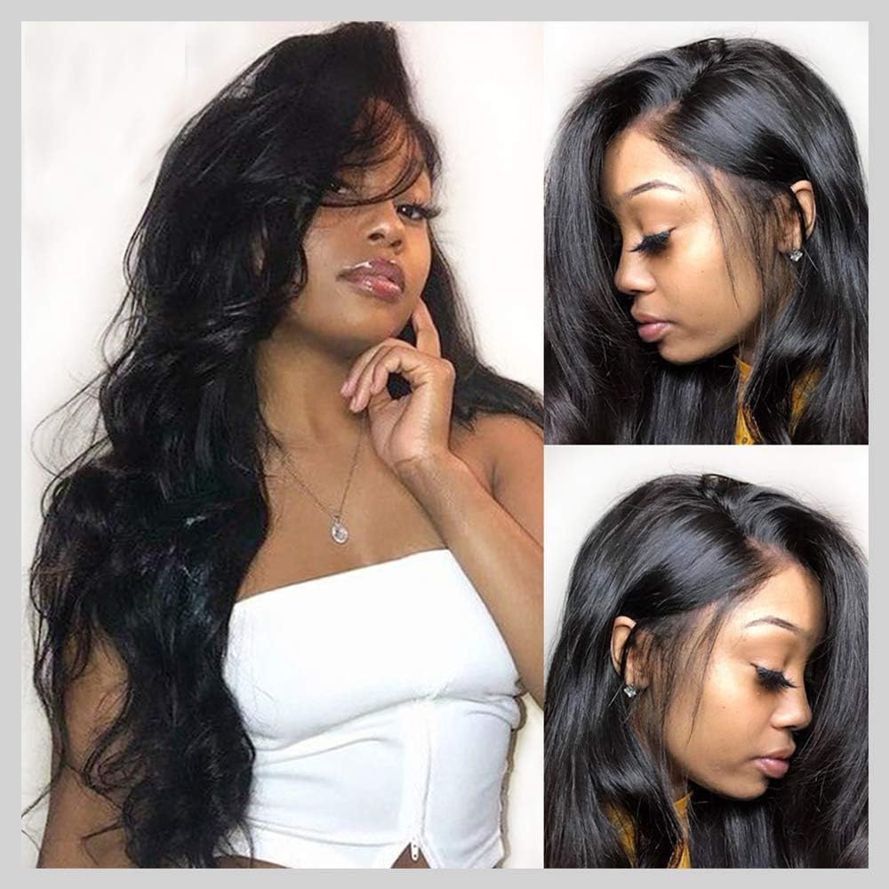 13x4 Body Wave Lace Front Wigs Human Hair Pre Plucked with Baby Hair 150% Density Brazilian Hair Lace Front Human Hair Wigs for Black Women Natural Black(14 Inch)