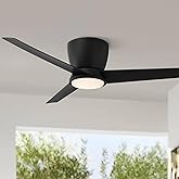 Casa Vieja 52" Auria Modern Outdoor 3 Blade Hugger Ceiling Fan with Dimmable LED Light Remote Control Matte Black Opal Glass 