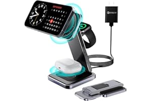 HATALKIN 3 in 1 Magnetic Wireless Charger,Foldable Mag-Safe Wireless Charging Station for Apple Watch Series 9/Ultra 2/8/7/SE/SE2,Apple 15 Pro Max/15/14/13,Air-Pods 3/Pro/2 Mag Safe Charger Stand Dock(Black)