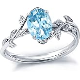 Wasee December Birthstone Ring 925 Sterling Silver Blue Topaz Ring Oval Leaf Promise Ring for Her Birthday Anniversary Mother's Day Jewelry for Women,Ring Size 8