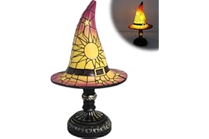 GDOWOHK Witch Hat Lamps, Handcrafted Stained Glass Gothic Wizard Hat Lights, Small Wizard Hats Shape Spooky Fun Light for Indoor Party Haunted Wiccan Halloween Decor, Halloween Day Gifts (Purple)