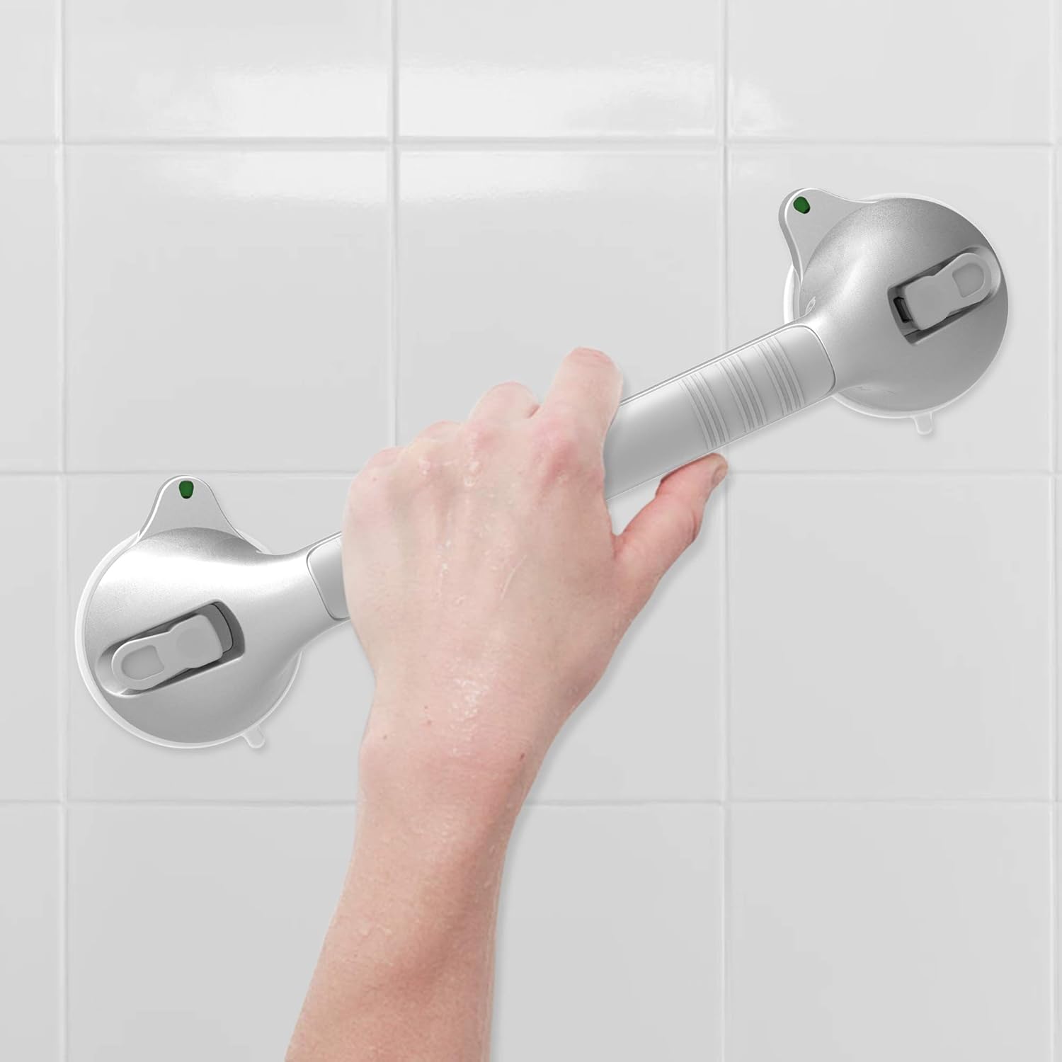 AmeriLuck Suction Bath Grab Bar 16.5" with Indicators, Bathroom Shower Handle (Silver, 2 Pack): Home & Kitchen