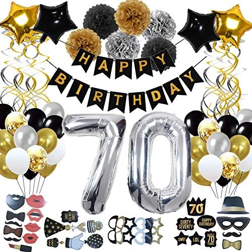 70Th Birthday Decorations Men Women - Black Gold Happy 70 Birthday