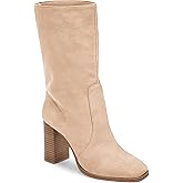 Juliet Holy Women’s Mid-calf Boots Chunky Stacked Heel Square Toe Side Zipper Slip-on Suede Winter Booties