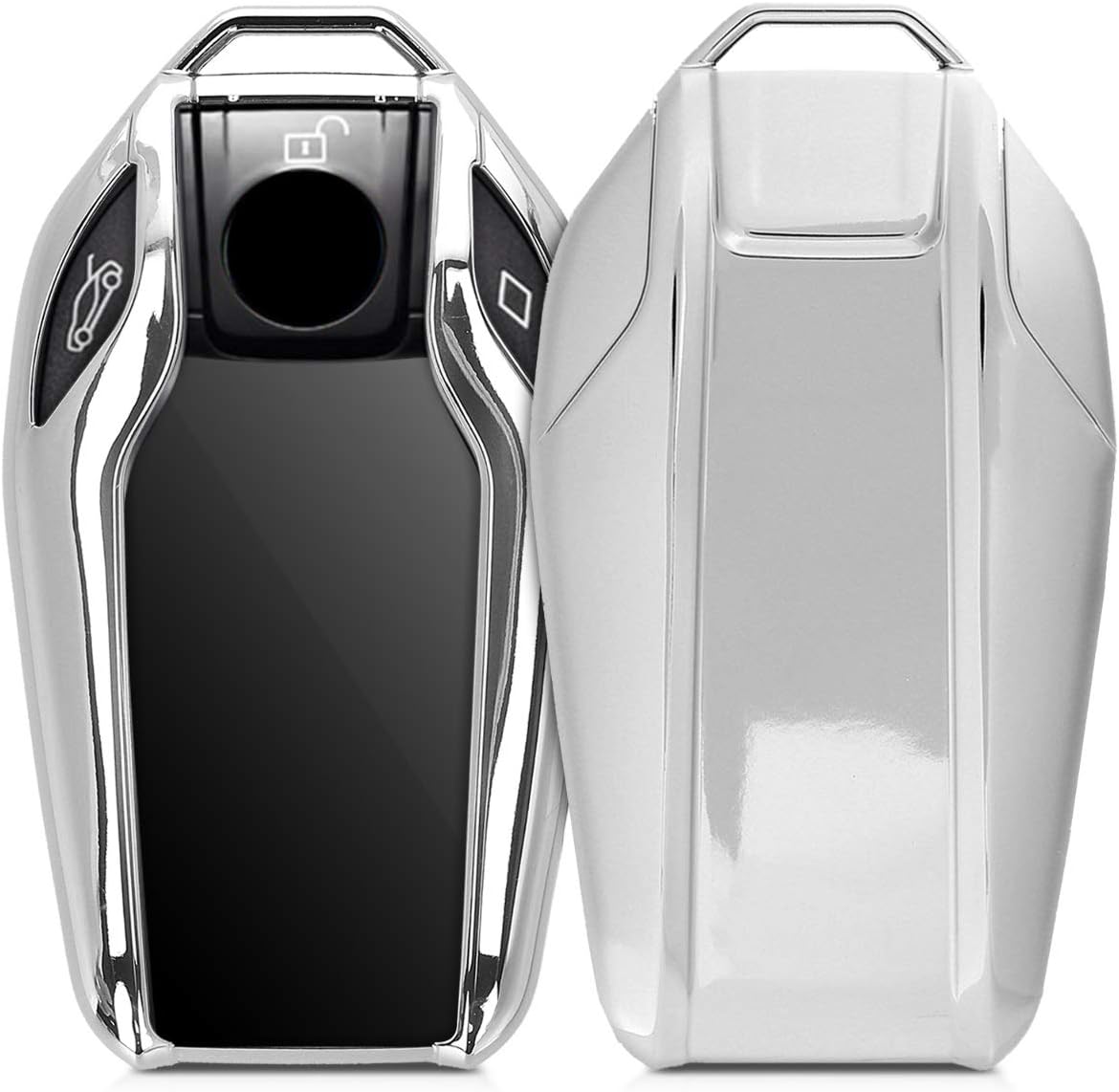 kwmobile Car Key Cover - BMW Compatible Display Key Fob - Soft TPU - Silver High Gloss
